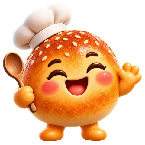 Bunlo's chef bun waving a wooden spoon